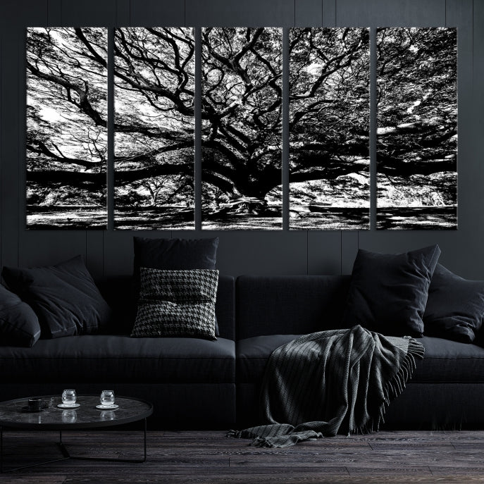 Black and White Big Oak Tree Canvas Wall Art Nature Print Wall Decor