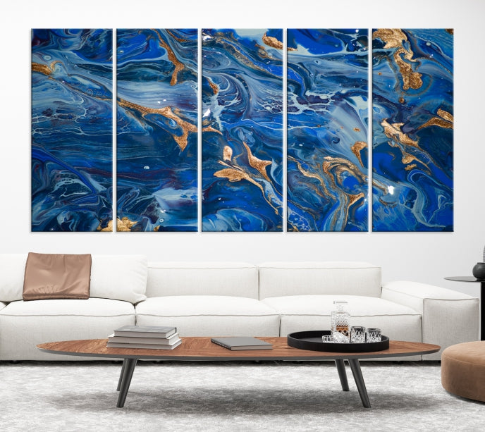 Navy Blue Marble Fluid Effect Abstract Painting Canvas Wall Art Giclee Print