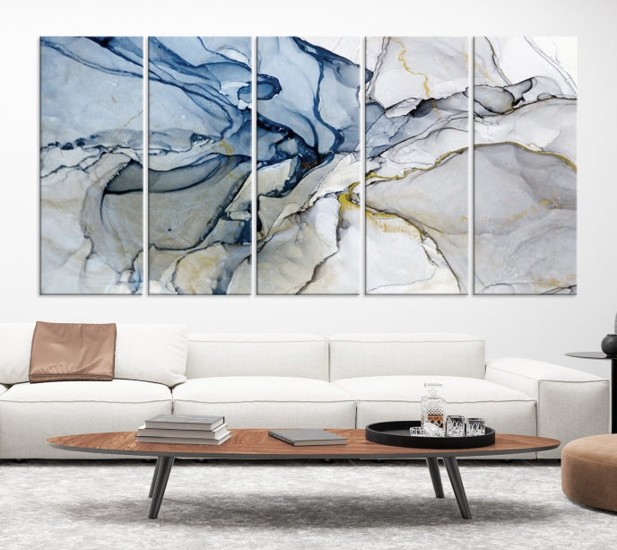 Create a Serene & Stylish Atmosphere with Our Large Blue Fluid Abstract Canvas Wall Art PrintA Modern Masterpiece