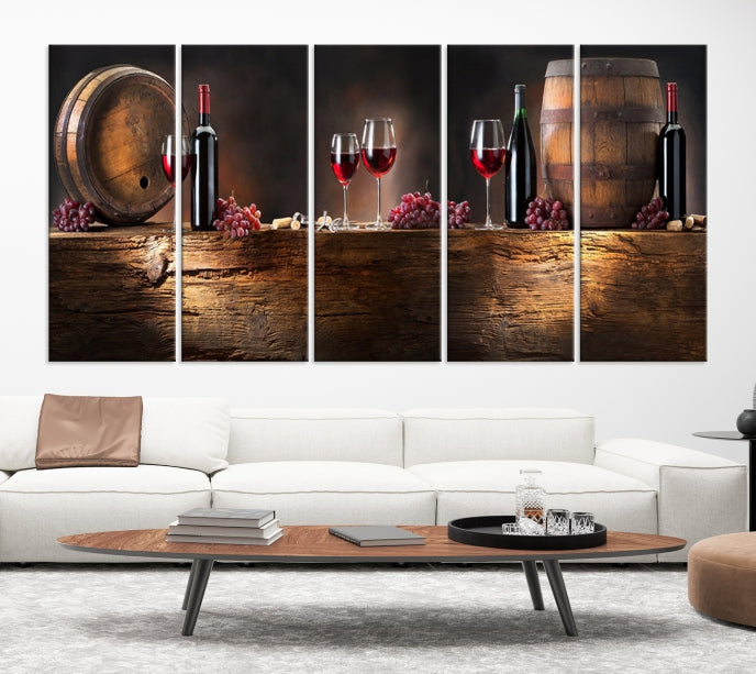 Wine and Barrels Large Wall Art Canvas Print