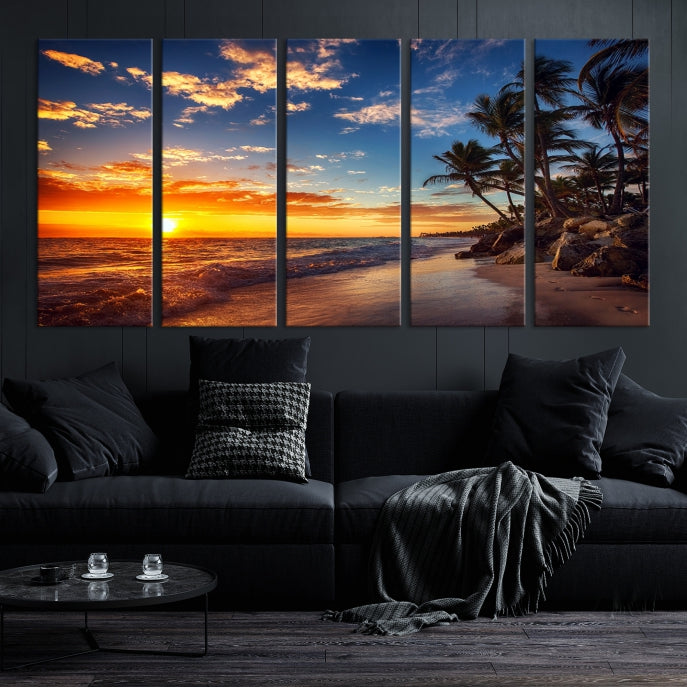 Large Coastal Wall Art Beach at Sunset Canvas Print