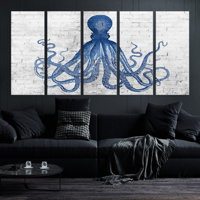 Octopus with Brick Wall Background Large Canvas Art Print for Living Room Decor