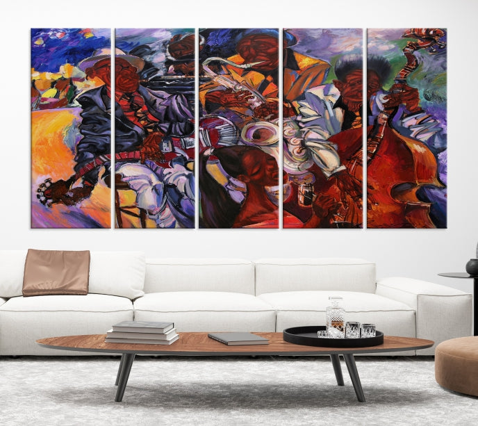 African American Jazz Mucisian Orchestra Abstract Painting on Giclee Canvas Wall Art Print