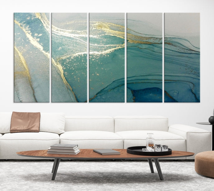 Green Gold Marble Abstract Painting on Giclee Canvas Framed Wall Art Print