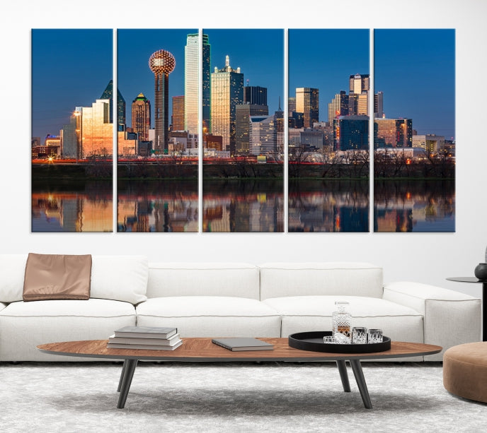 Sunrise Picture of Dallas City Skyline Cityscape Wall Art Canvas Print