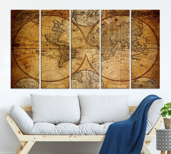 Large Wall Art Antique World Map Canvas PrintAtlas World Map Wall Art Print