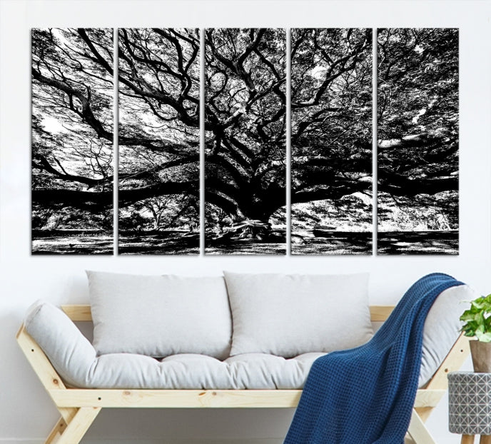 Black and White Big Oak Tree Canvas Wall Art Nature Print Wall Decor