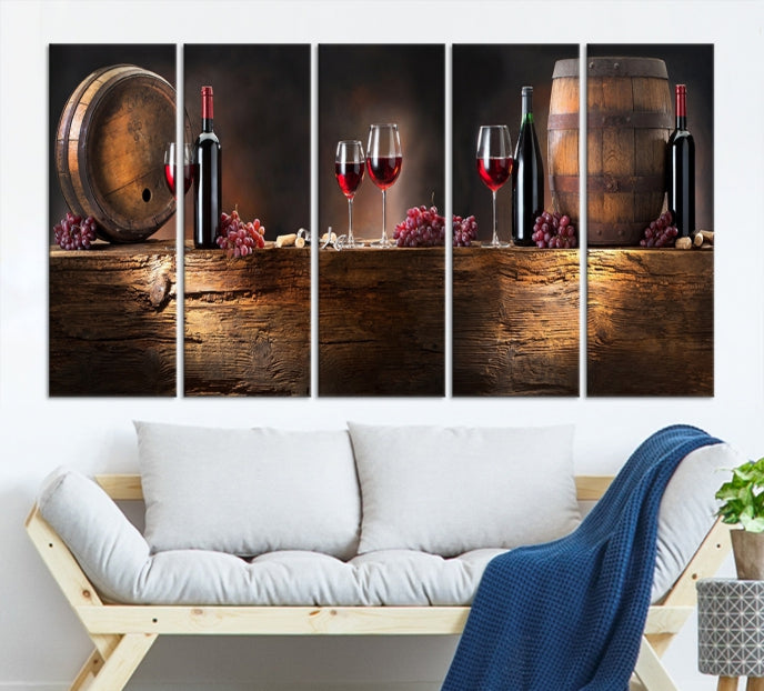 Wine and Barrels Large Wall Art Canvas Print