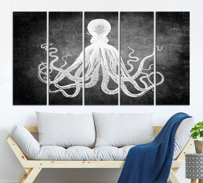 Black and White Octopus Art Print Canvas Wall Decor Easy to Hang