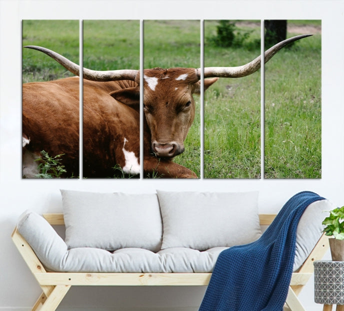 Big Horn Cow Animal Large Wall Art Canvas Print