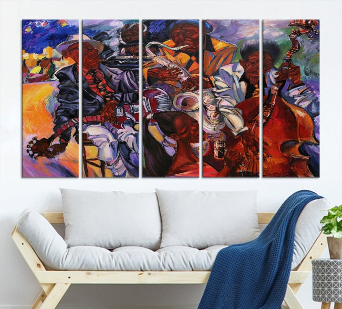 African American Jazz Mucisian Orchestra Abstract Painting on Giclee Canvas Wall Art Print