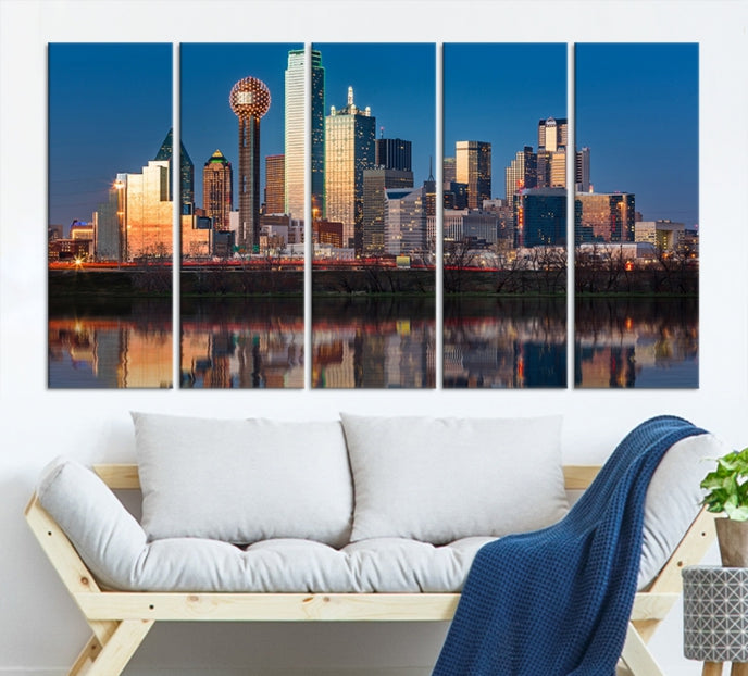 Sunrise Picture of Dallas City Skyline Cityscape Wall Art Canvas Print