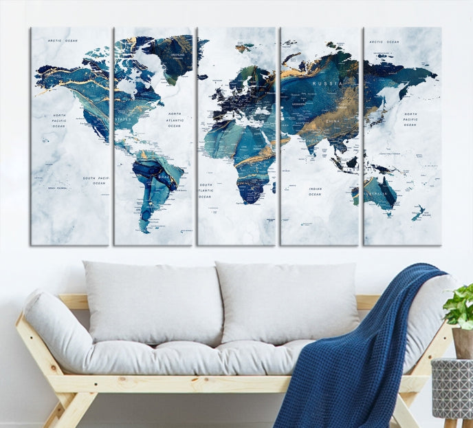 Extra Large World Map Wall Art Canvas Print Housewarming Gift