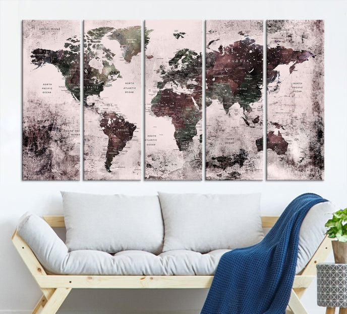 Large Grunge World Map Wall Art Print