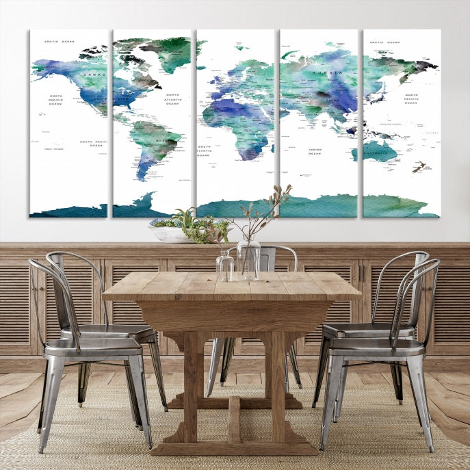 Vivid Colored World Map Push Pin Travel Map Canvas Wall Art Giclee Print