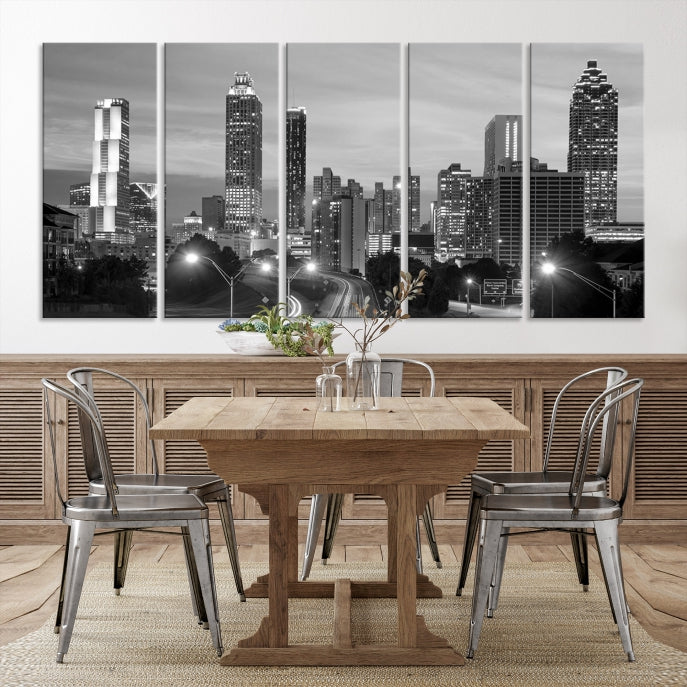 Atlanta City Cloudy Skyline Black and White Cityscape Canvas Print