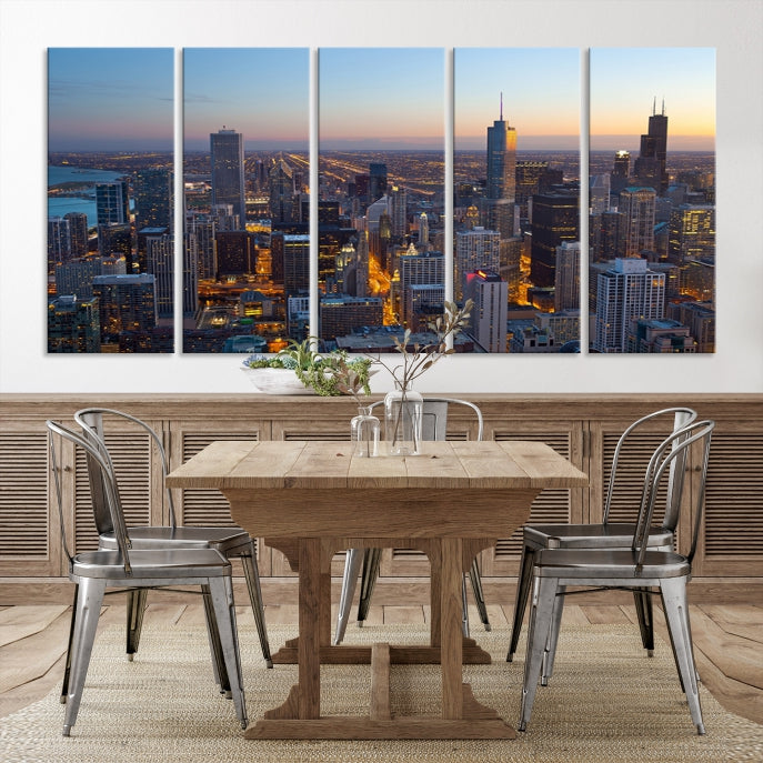 Aerial View of Chicago Wall Art Skyline Canvas Print Framed Ready to Hang