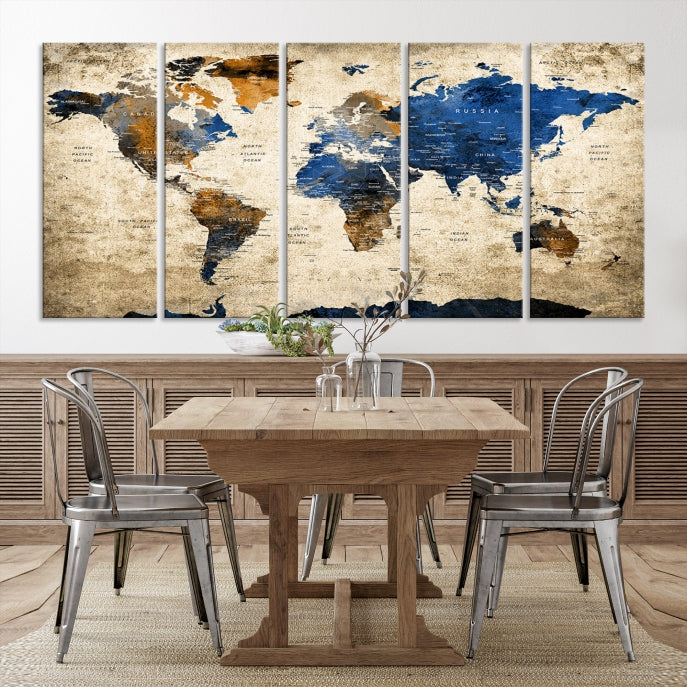 Upgrade Your Decor with a Touch of Grunge & Vintage StyleOur Modern Travel World Map Canvas Print Wall Art