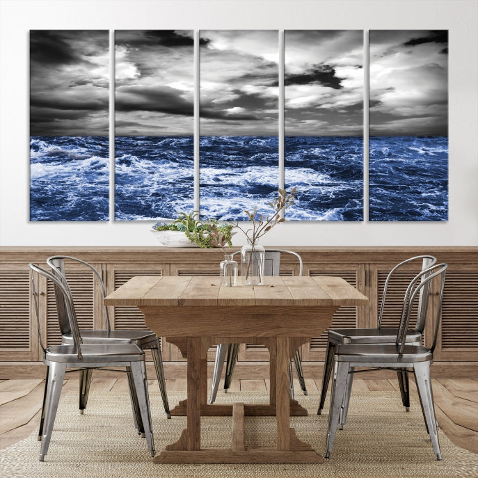 Stormy Sea Wall Art Ocean Cloudy Landscape Large Canvas Art Print