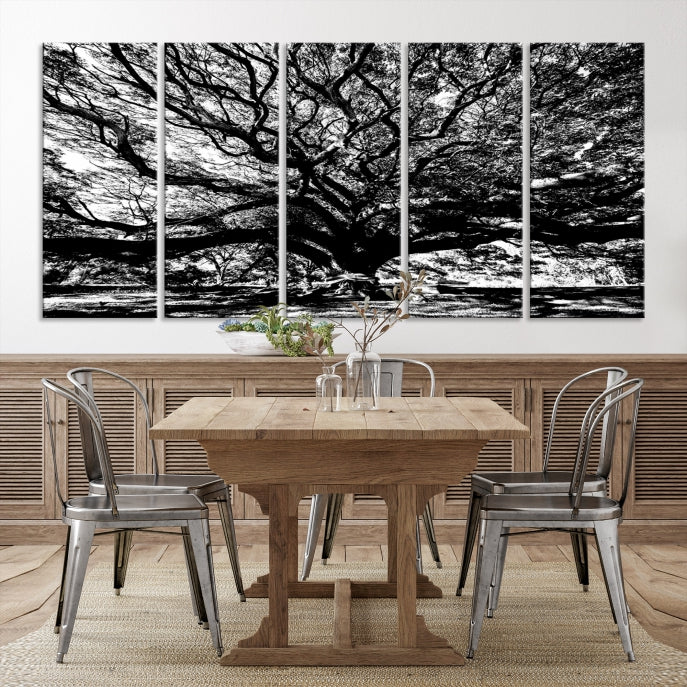 Black and White Big Oak Tree Canvas Wall Art Nature Print Wall Decor