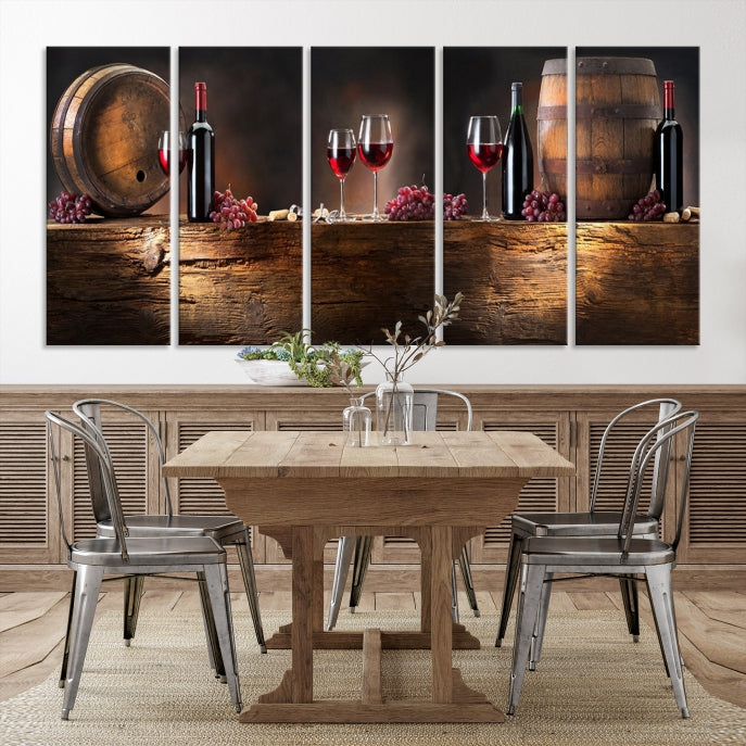 Wine and Barrels Large Wall Art Canvas Print