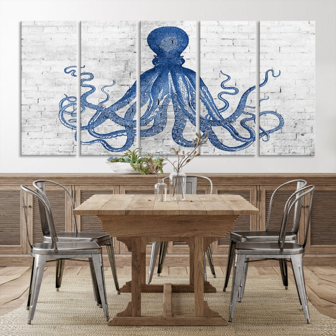 Octopus with Brick Wall Background Large Canvas Art Print for Living Room Decor