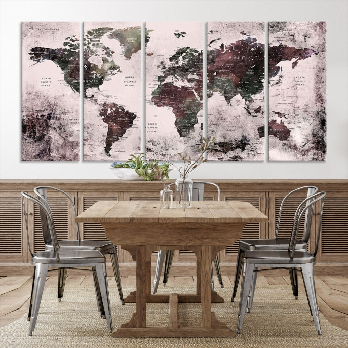 Large Grunge World Map Wall Art Print