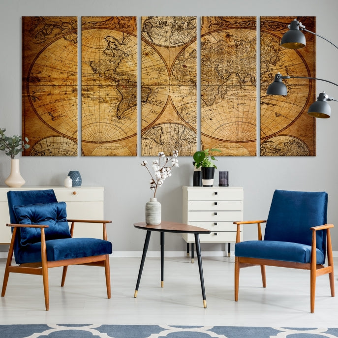 Large Wall Art Antique World Map Canvas PrintAtlas World Map Wall Art Print