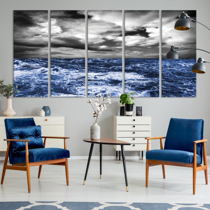 Stormy Sea Wall Art Ocean Cloudy Landscape Large Canvas Art Print