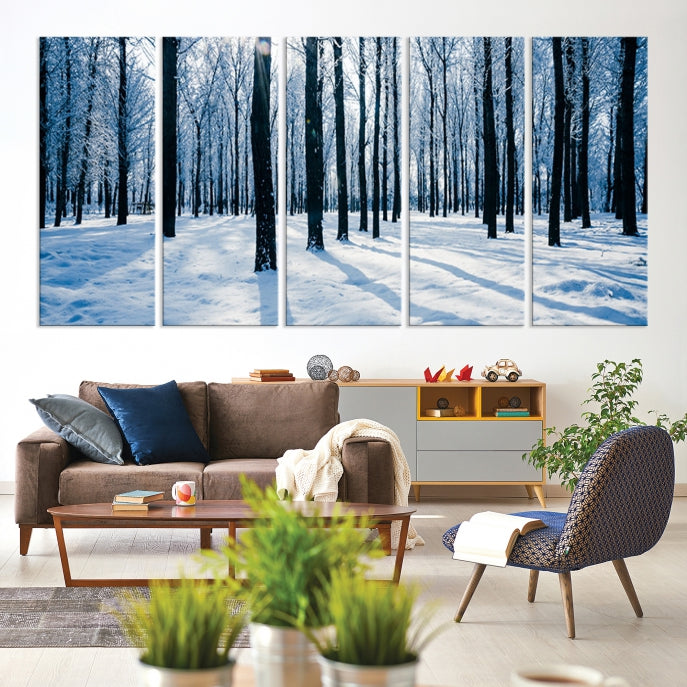 Winter Season in Forest Wall Art Canvas Print