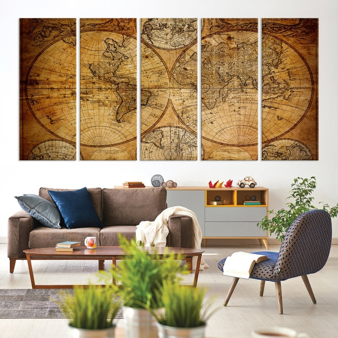 Large Wall Art Antique World Map Canvas PrintAtlas World Map Wall Art Print