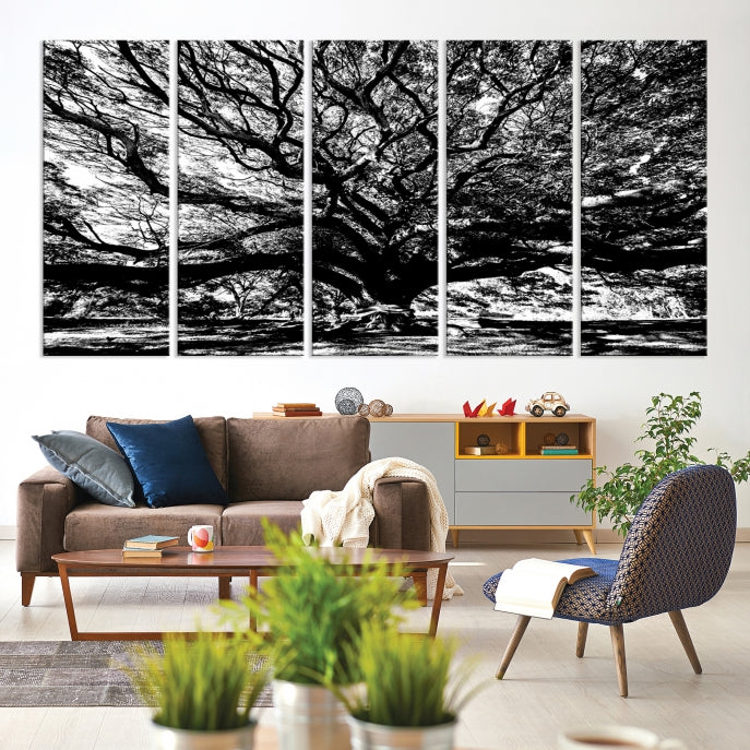 Black and White Big Oak Tree Canvas Wall Art Nature Print Wall Decor