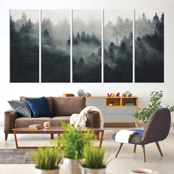 Extra Large Misty Forest Wall Art Foggy Landscape Picture Print on Canvas