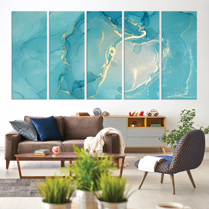 Large Turquoise Abstract Canvas Wall Art Abstract Print