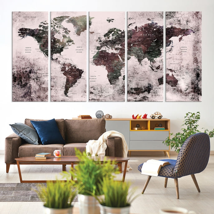 Large Grunge World Map Wall Art Print