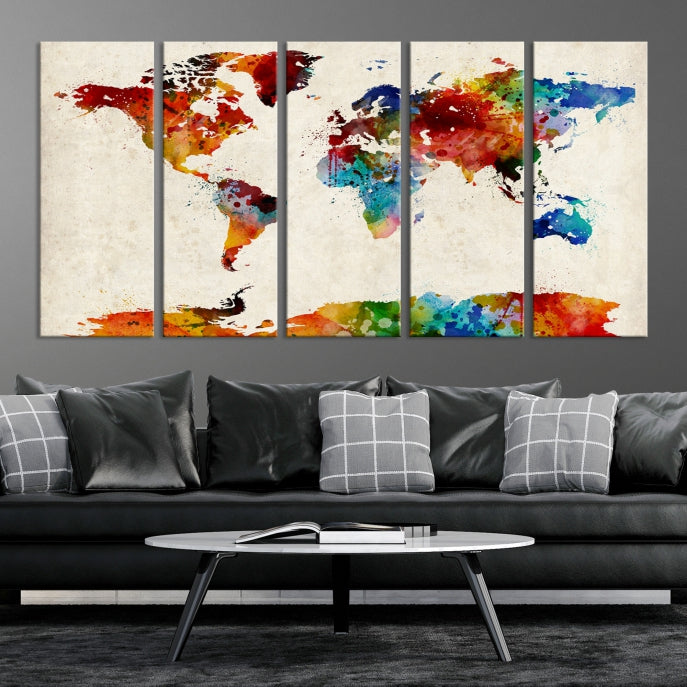 Large Wall Art World Map Watercolor Canvas Print