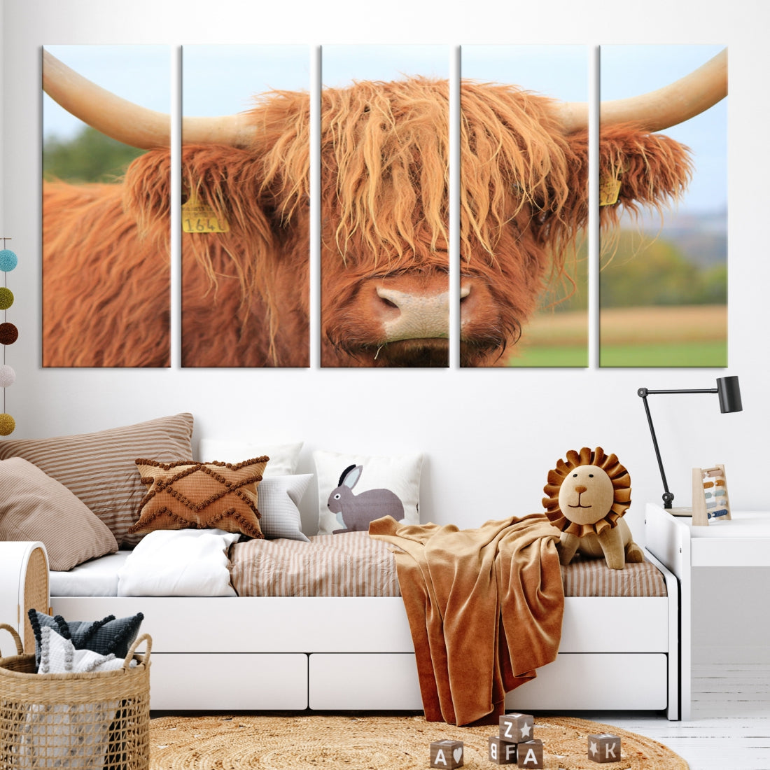 Highland Cow Close-up Canvas Wall Art Print Multi Panel Extra Large Canvas Set Framed Ready to Hang Artwork