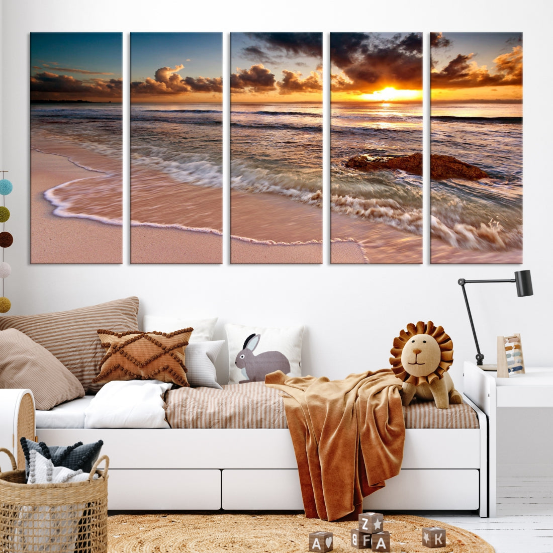 Breathtaking Sunset and Calm Beach Waves Canvas Wall Art Print