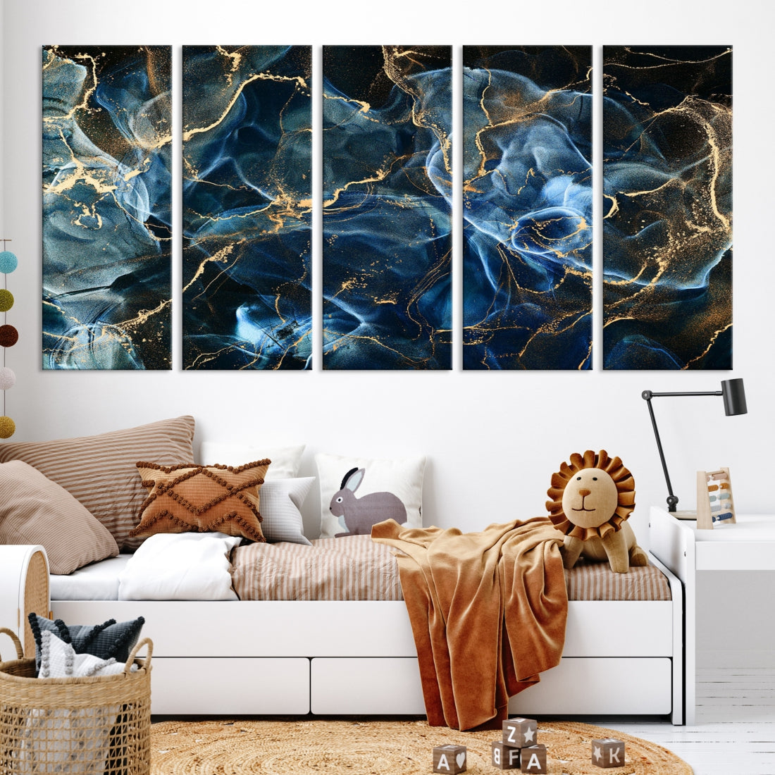 Navy Blue and Smokey Space Abstract Canvas Wall Art Giclee Print