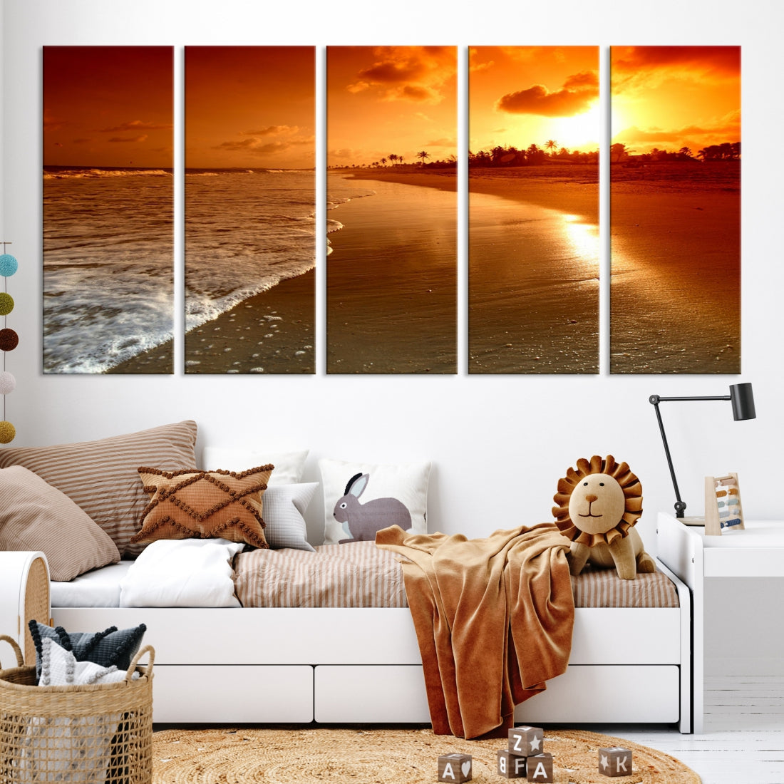 Ocean Beach Canvas Wall Art Beach Canvas, Coastal Sunset Tropical Island Beach Sunset Artwork Print