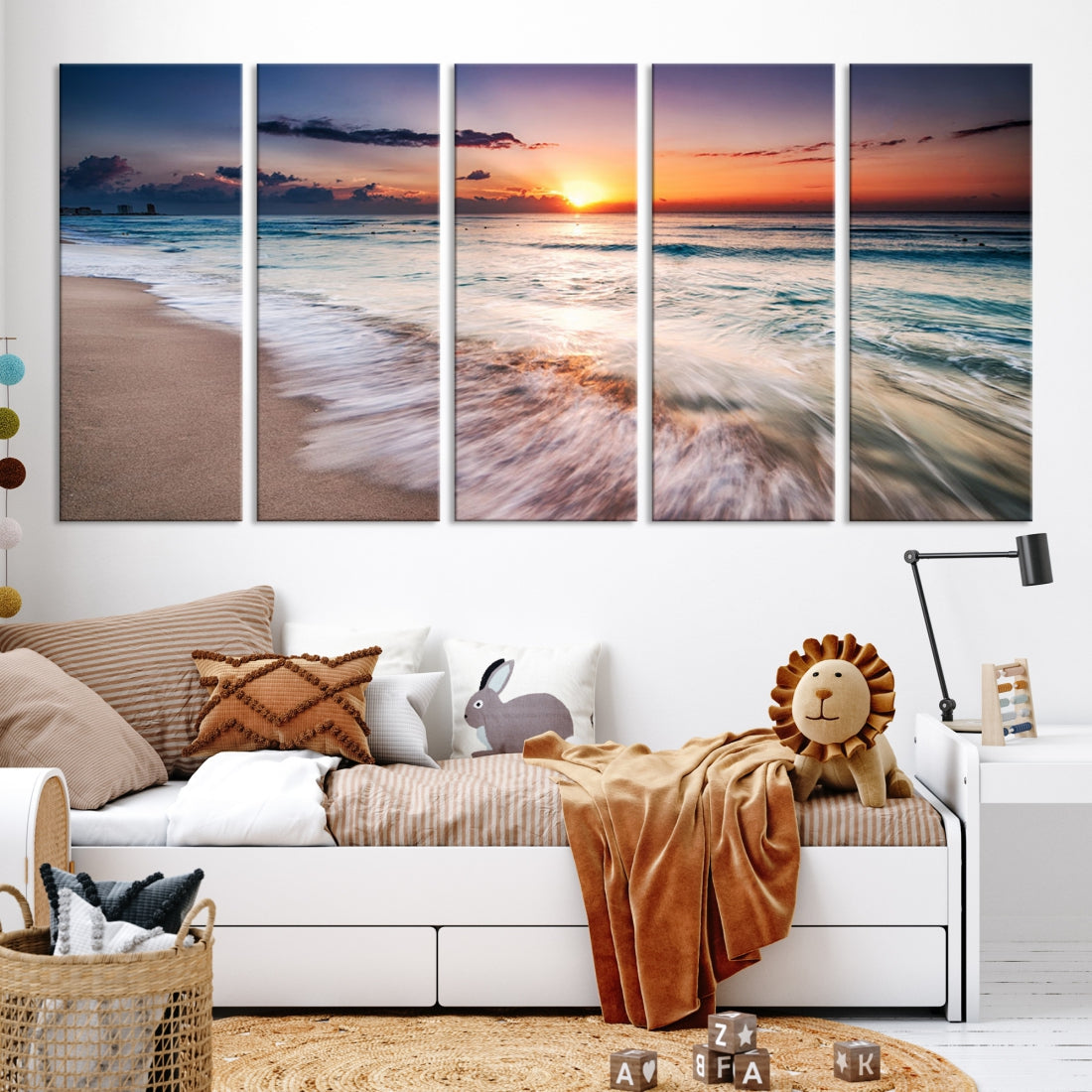 Serene Water Meets Radiant Sunset Clouds Wall Art Canvas Print