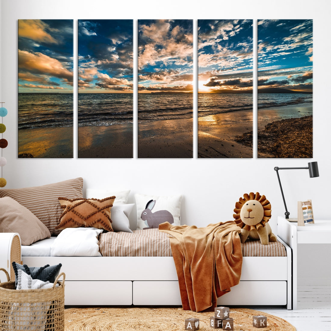 Ocean Beach Wall Art Canvas Print Sunset Artwork Print Coastal Wall Art