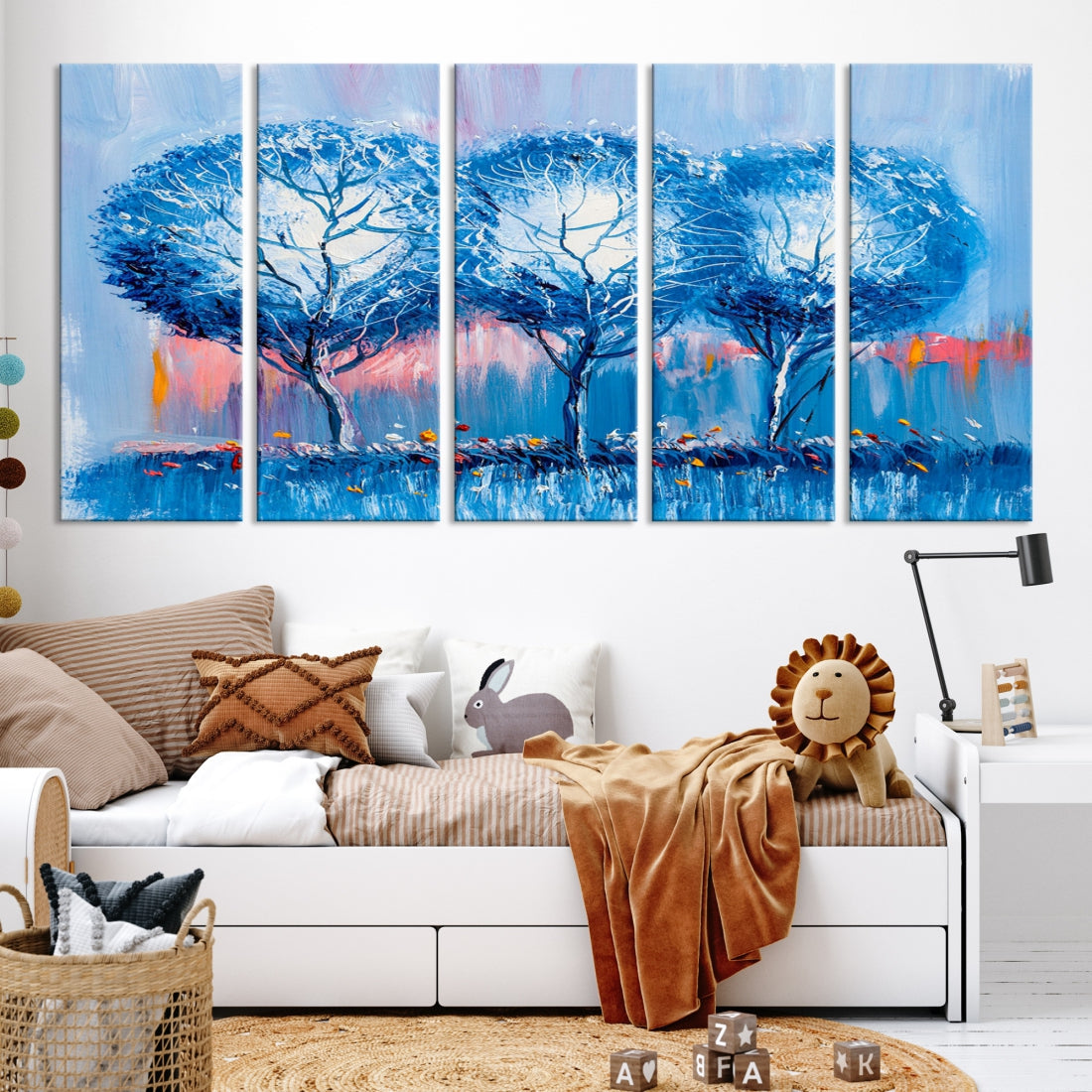 Abstract Blue Trees Oil Painting Printed on Canvas Wall Art Modern Wall Decor