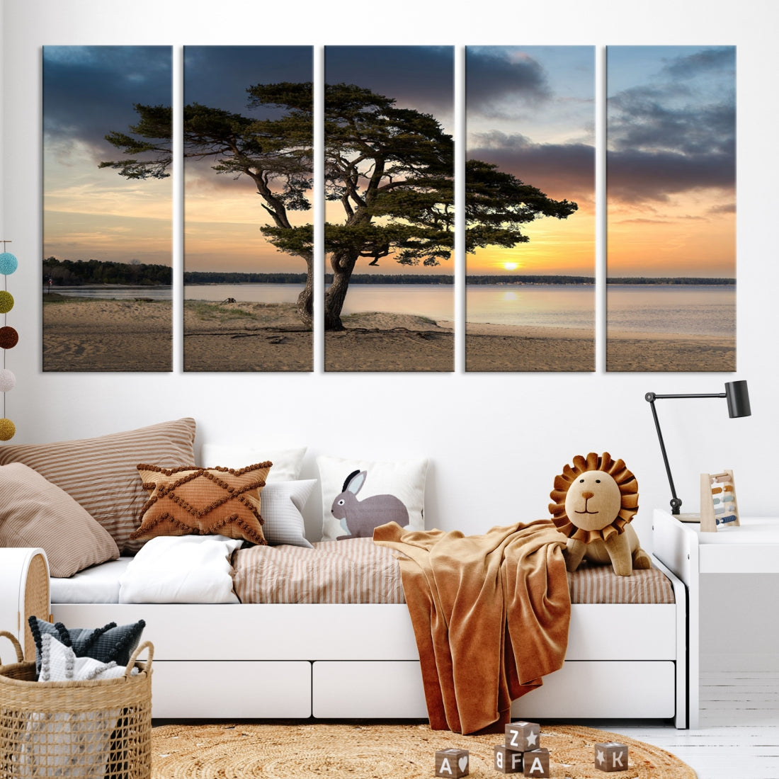 Big Tree Beach Coastal Sunset Wall Art Canvas Print Framed