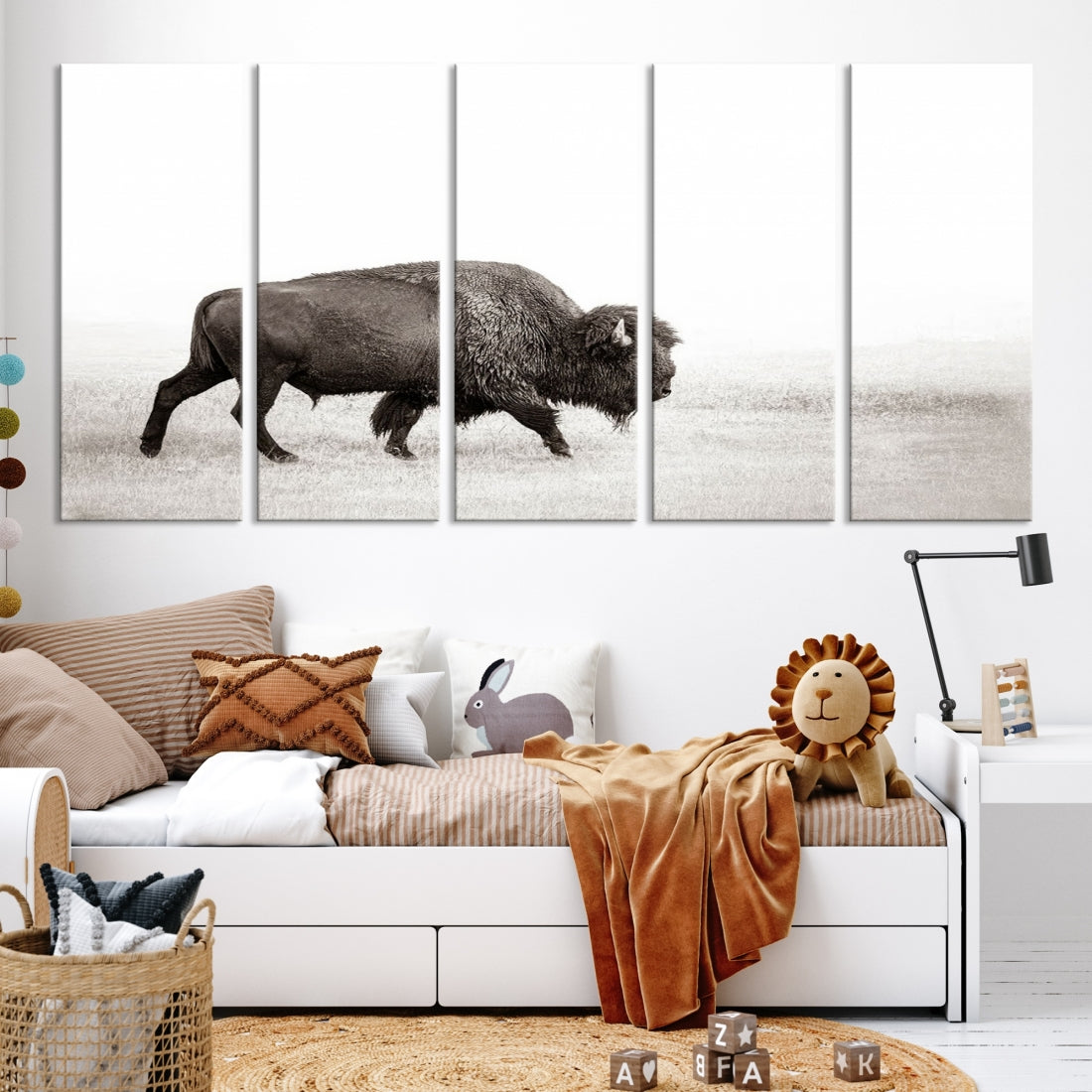 Alone Bison Wall Art Canvas Print, Cow Wall Art, Buffalo Artwork