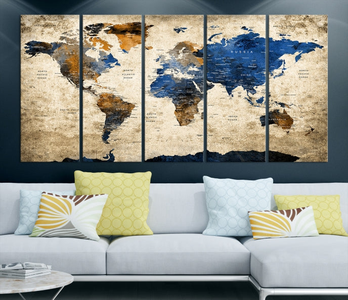 Upgrade Your Decor with a Touch of Grunge & Vintage StyleOur Modern Travel World Map Canvas Print Wall Art