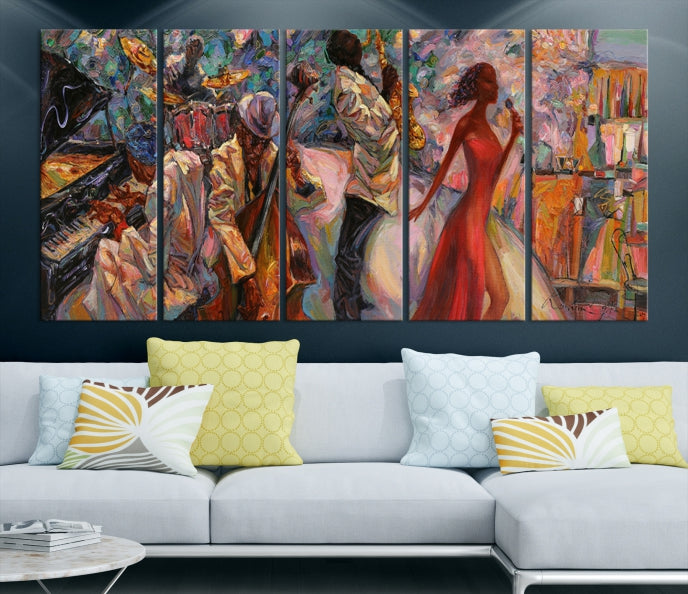 Musician Women and Jazz Orchestra African American Wall Art Canvas Print