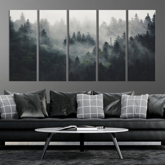 Extra Large Misty Forest Wall Art Foggy Landscape Picture Print on Canvas