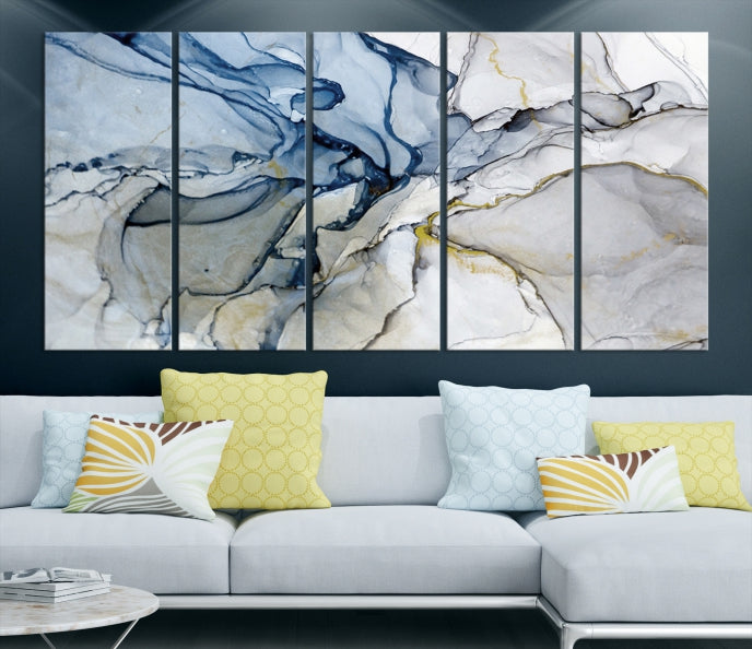 Create a Serene & Stylish Atmosphere with Our Large Blue Fluid Abstract Canvas Wall Art PrintA Modern Masterpiece