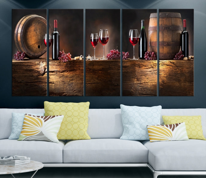 Wine and Barrels Large Wall Art Canvas Print